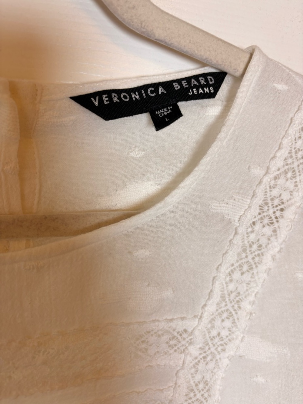 Veronica Beard Carmen White Cotton Lace Pintuck Blouse Romantic Boho Large - Picture 4 of 11
